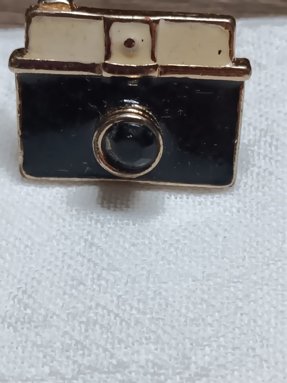 Vintage Enamel Camera Statement Ring - Black & White Retro Jewelry